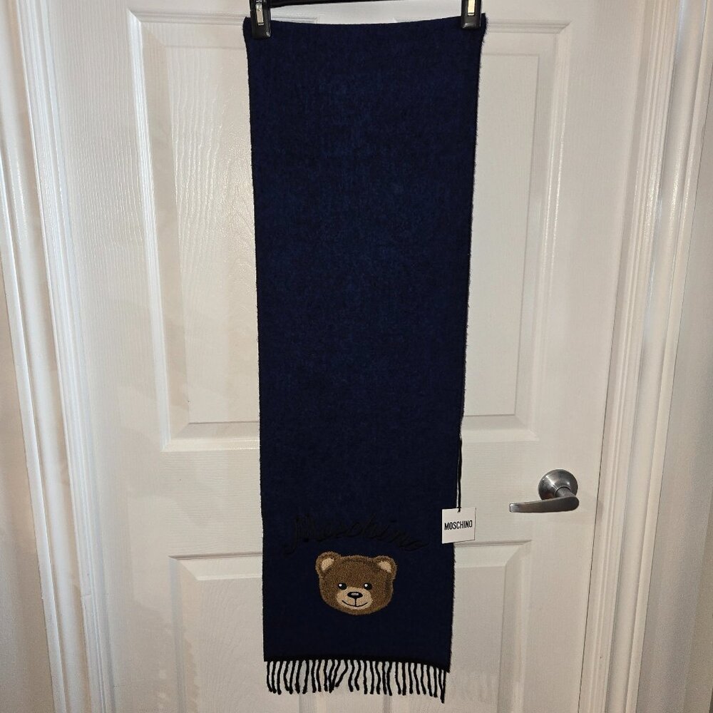 Moschino Teddy Bear-Embroidered Wool Scarf - Blue (Unisex)